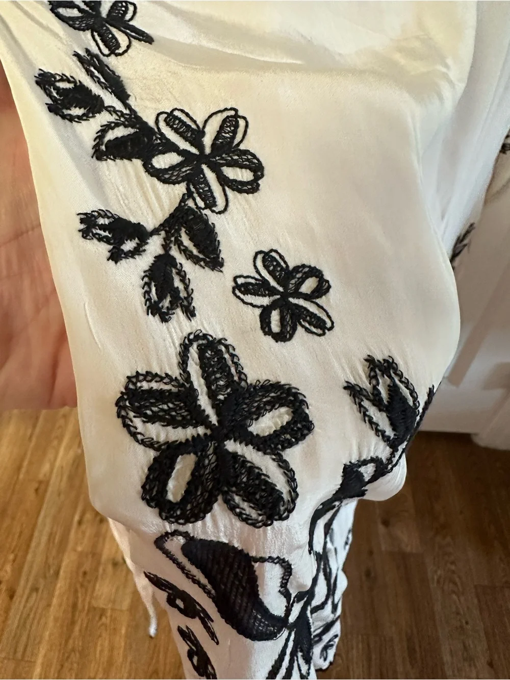 J. Crew Ivory Maxi Dress with Black Floral Embroidery